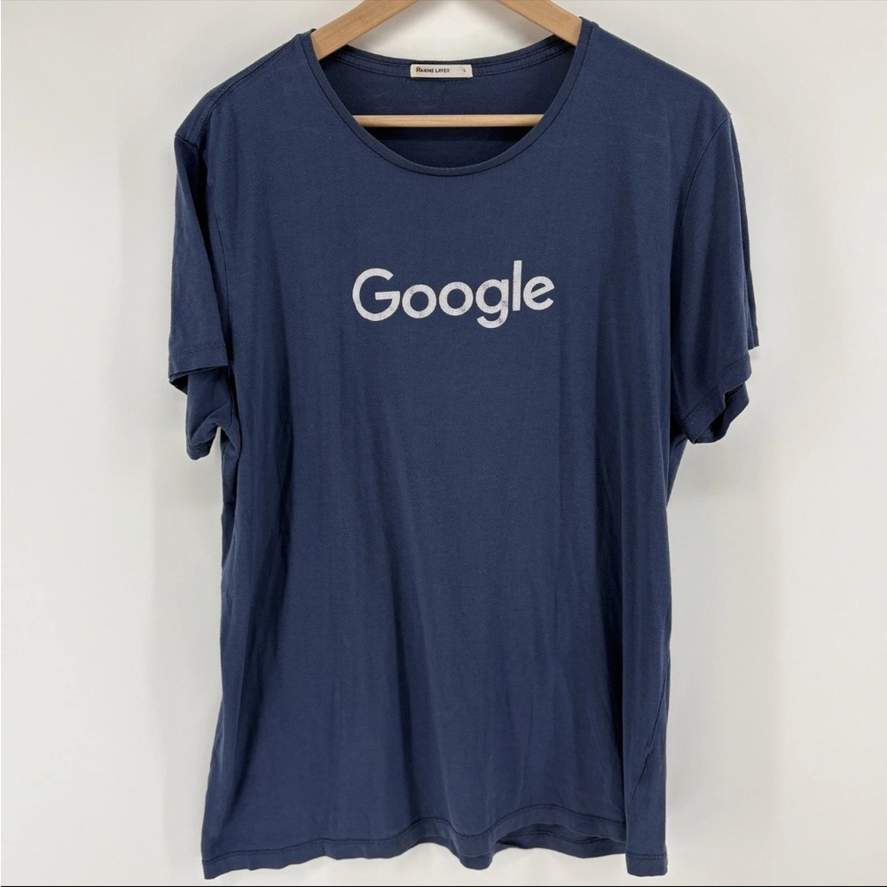 women's MARINE LAYER Swing Crew crewneck T-Shirt Google Logo Supima/Modal L